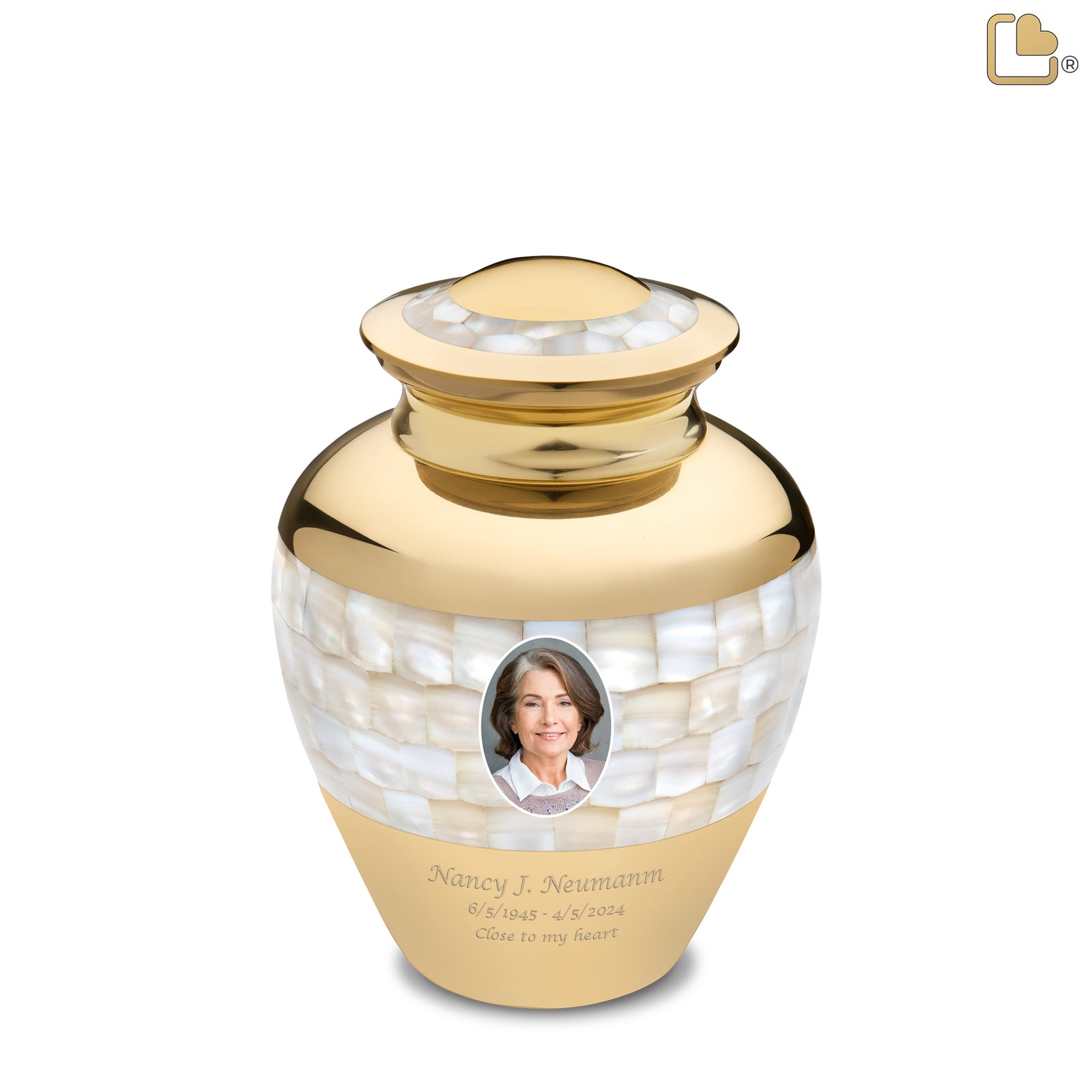 Medium Mother of Pearl Portrait Cremation Urn - COMFORT by LoveUrns