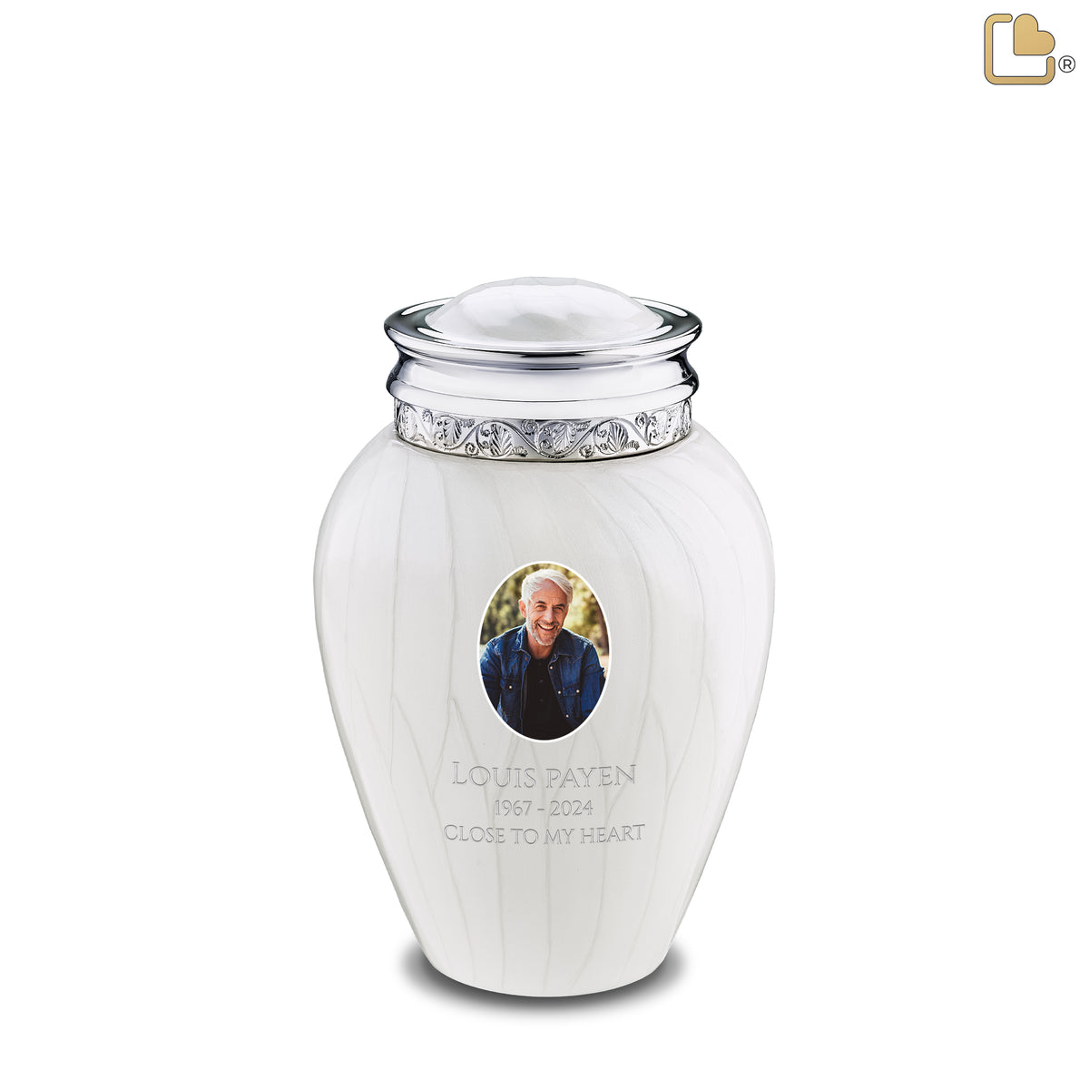 Medium Blessing Portrait Pearl Silver Cremation Urn