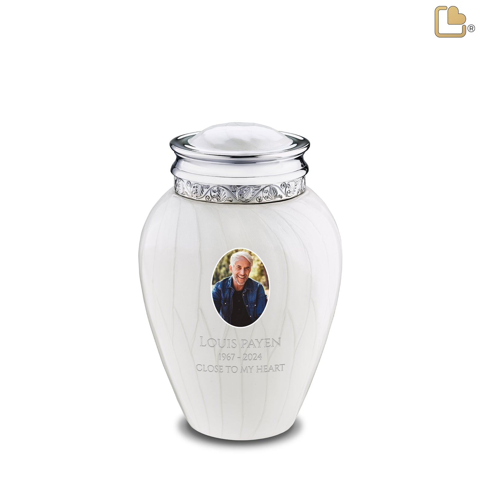 Medium Blessing Portrait Pearl Silver Cremation Urn