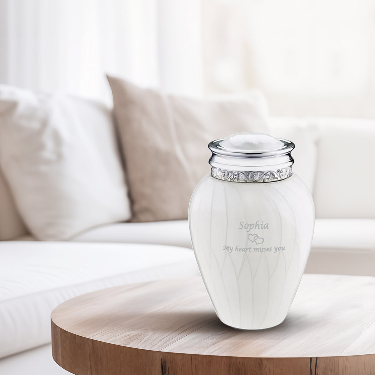 Medium Blessing Pearl Silver Cremation Urn