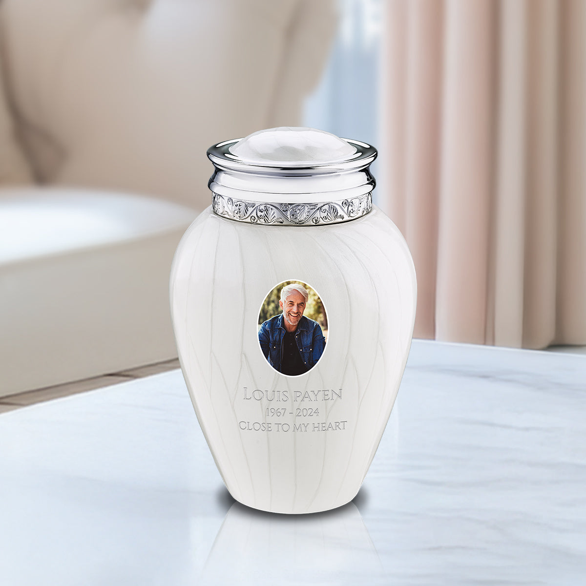 Medium Blessing Portrait Pearl Silver Cremation Urn