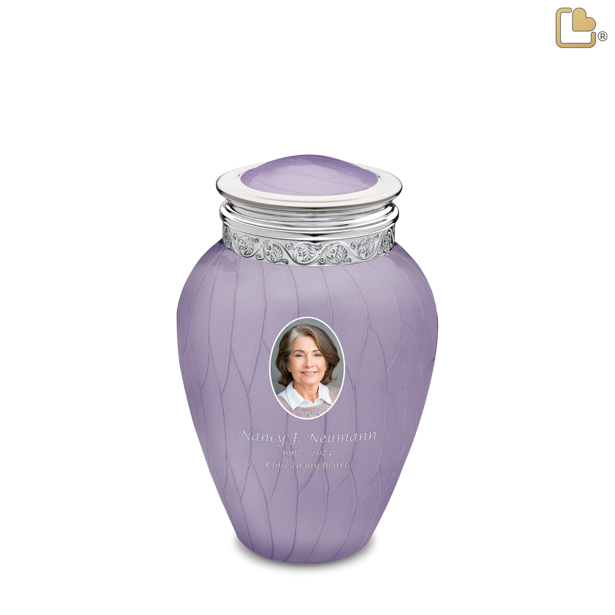 Medium Blessing Portrait Pearl Lavender Silver Cremation Urn