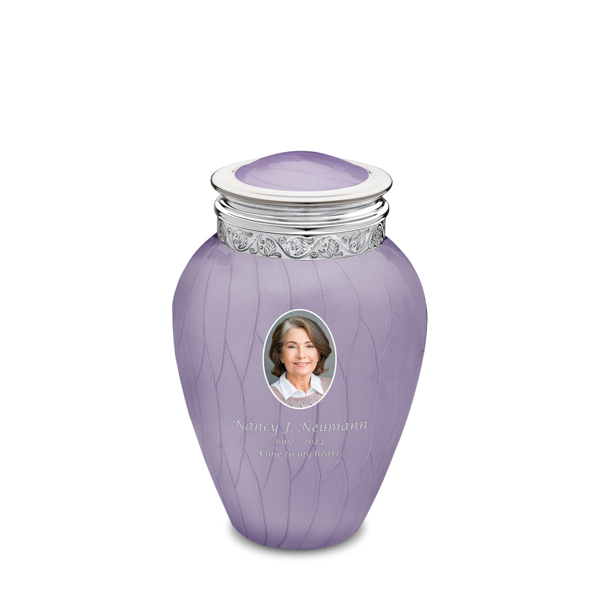 Medium Blessing Portrait Pearl Lavender Silver Cremation Urn