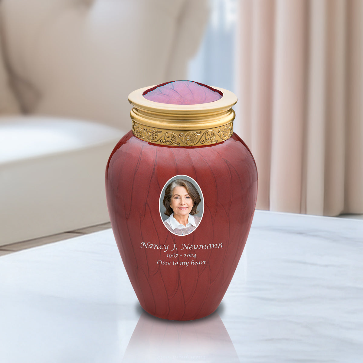 Medium Blessing Portrait Pearl Crimson Cremation Urn