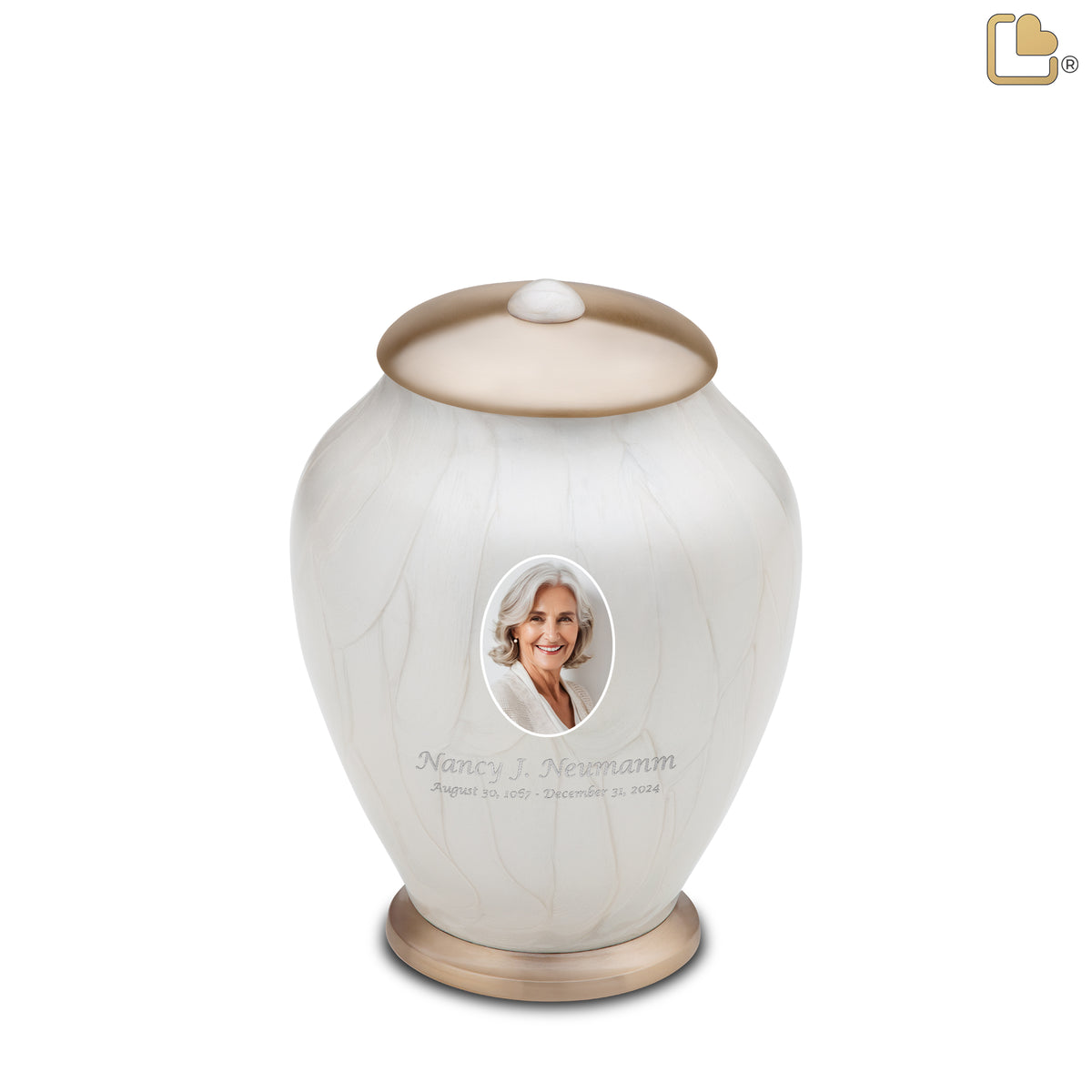 Simplicity Portrait Medium Urn Pearl White & Bru Gold