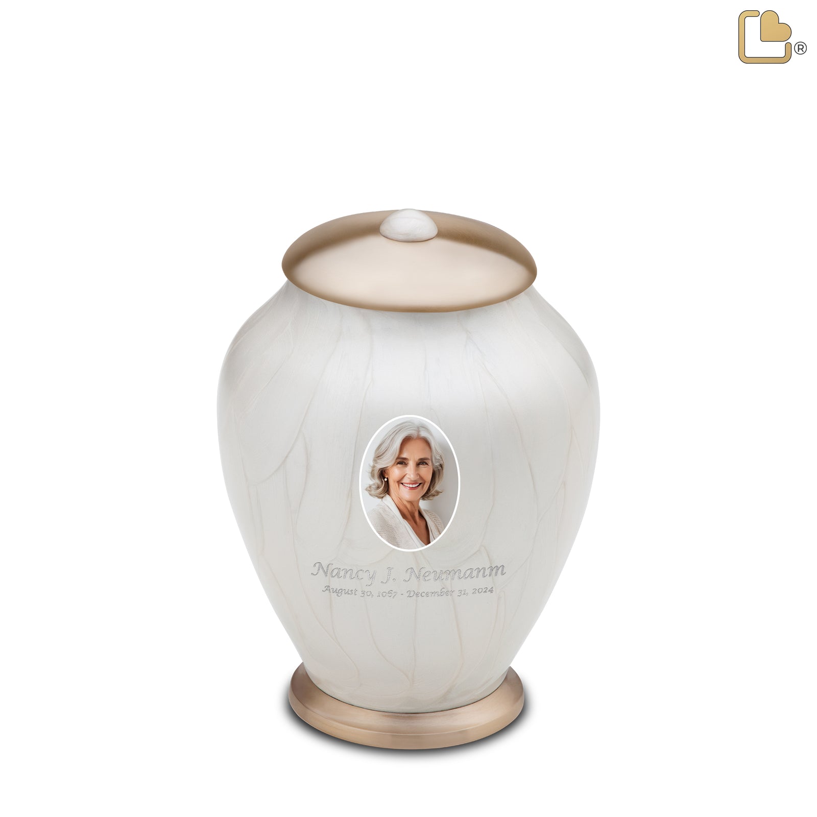 Simplicity Portrait Medium Urn Pearl White & Bru Gold