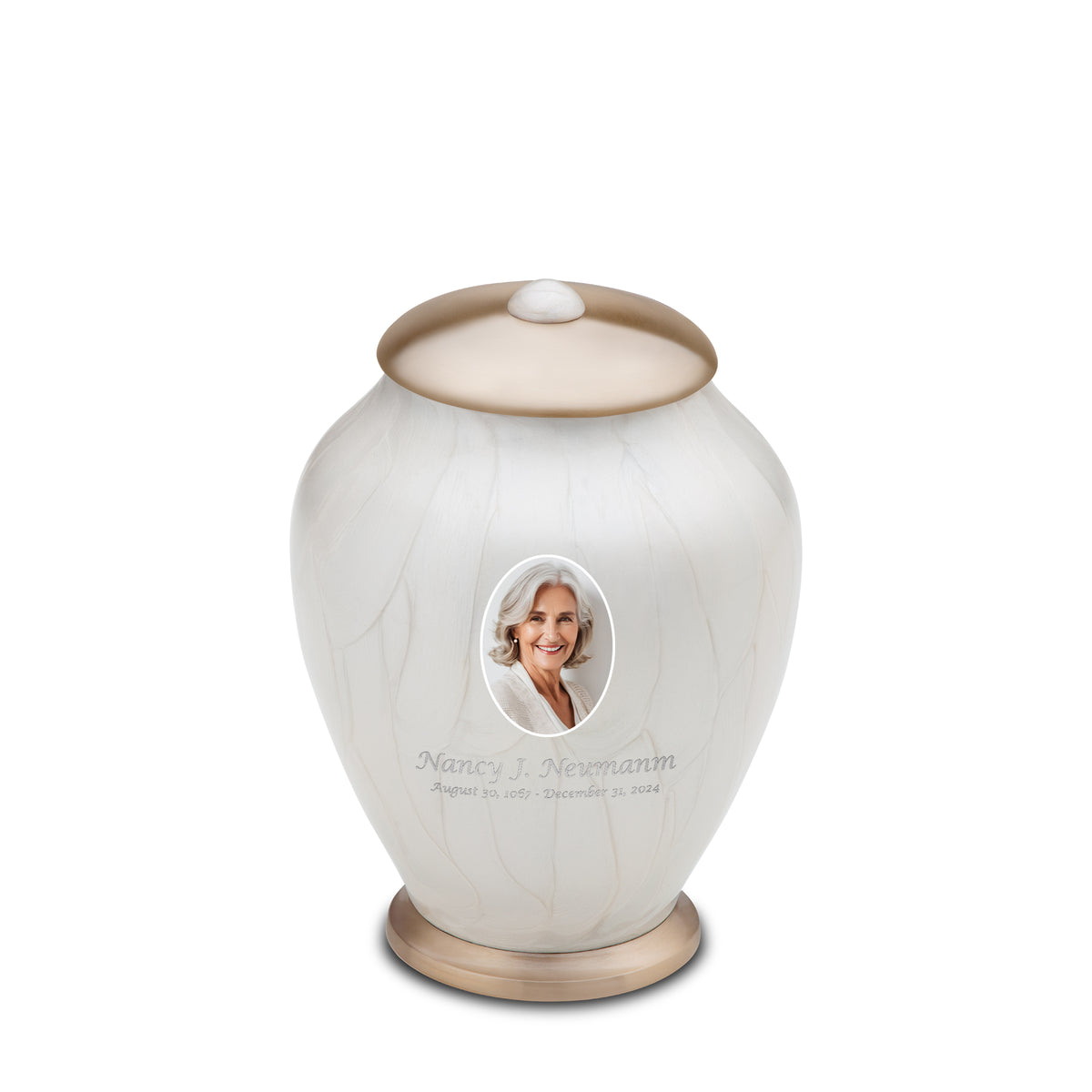 Simplicity Portrait Medium Urn Pearl White &amp; Bru Gold