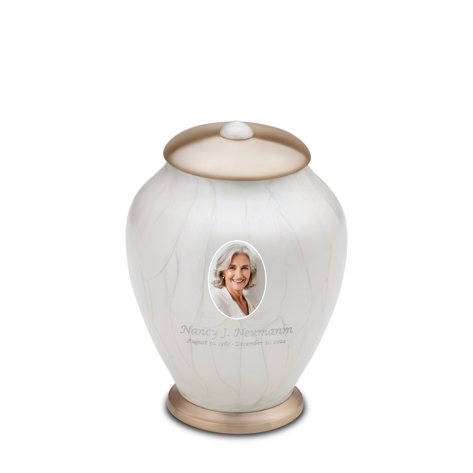Simplicity Portrait Medium Urn Pearl White & Bru Gold