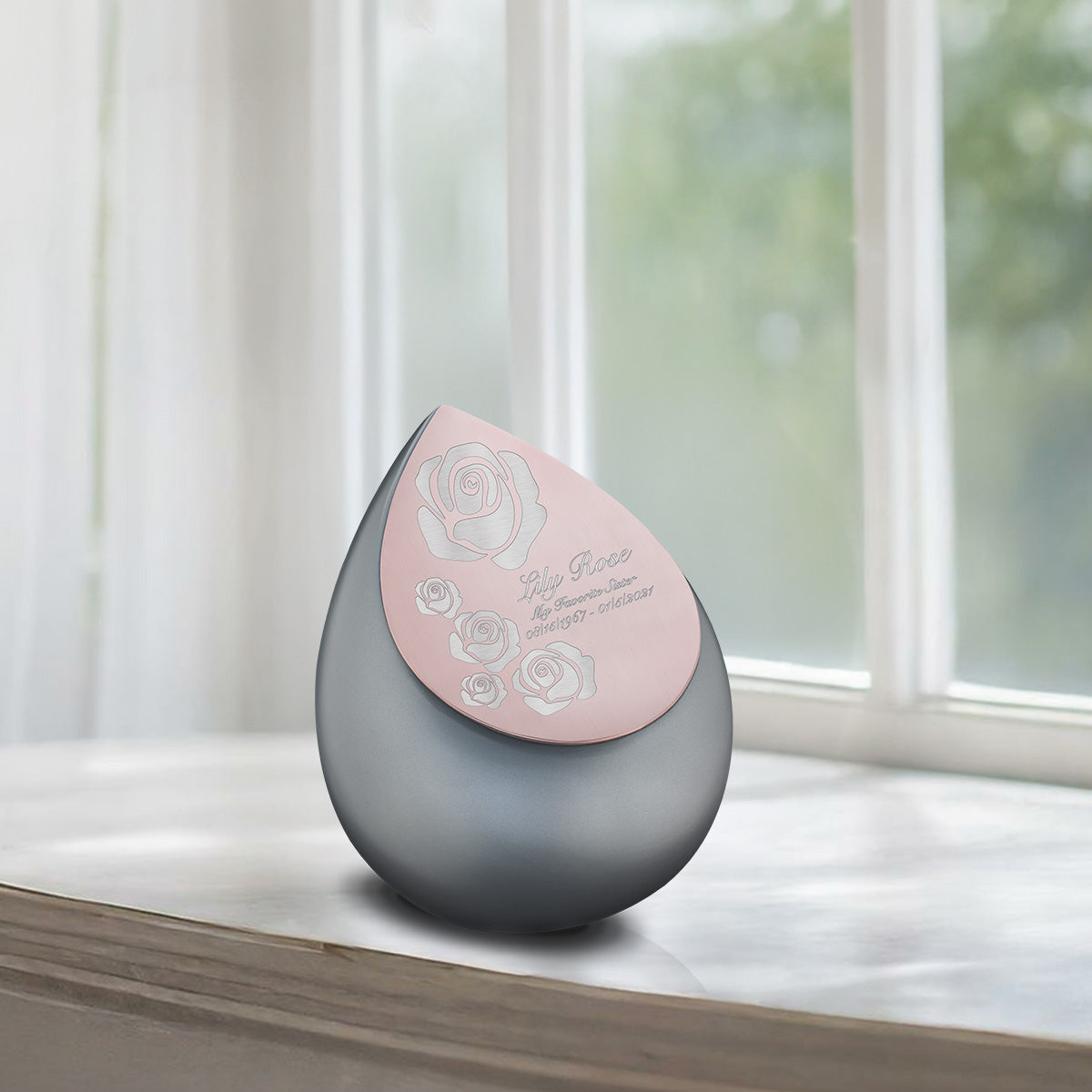 Drop Medium Urn French Grey & Brushed Rose Gold