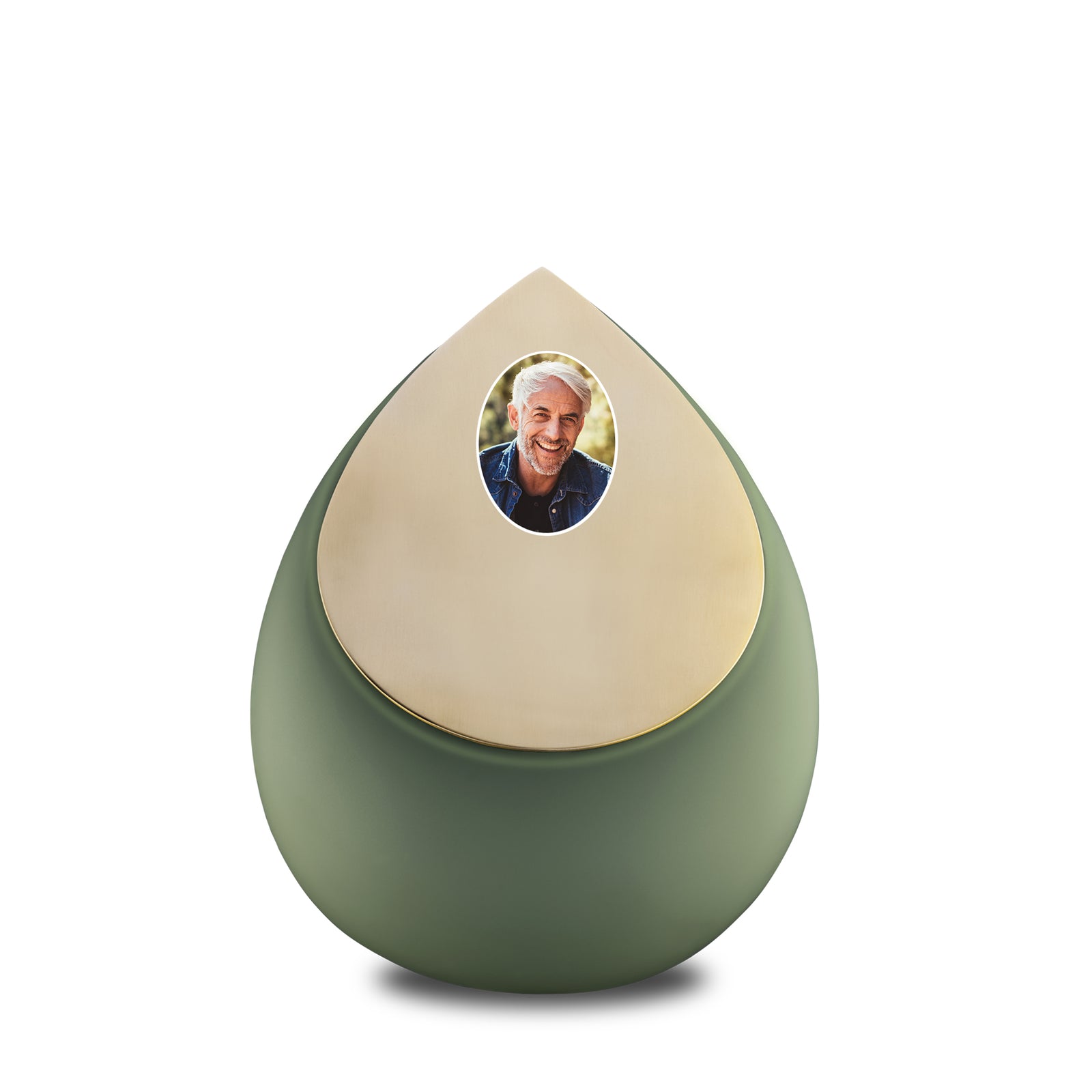 Drop Medium Portrait Urn Sage Green & Brushed Gold