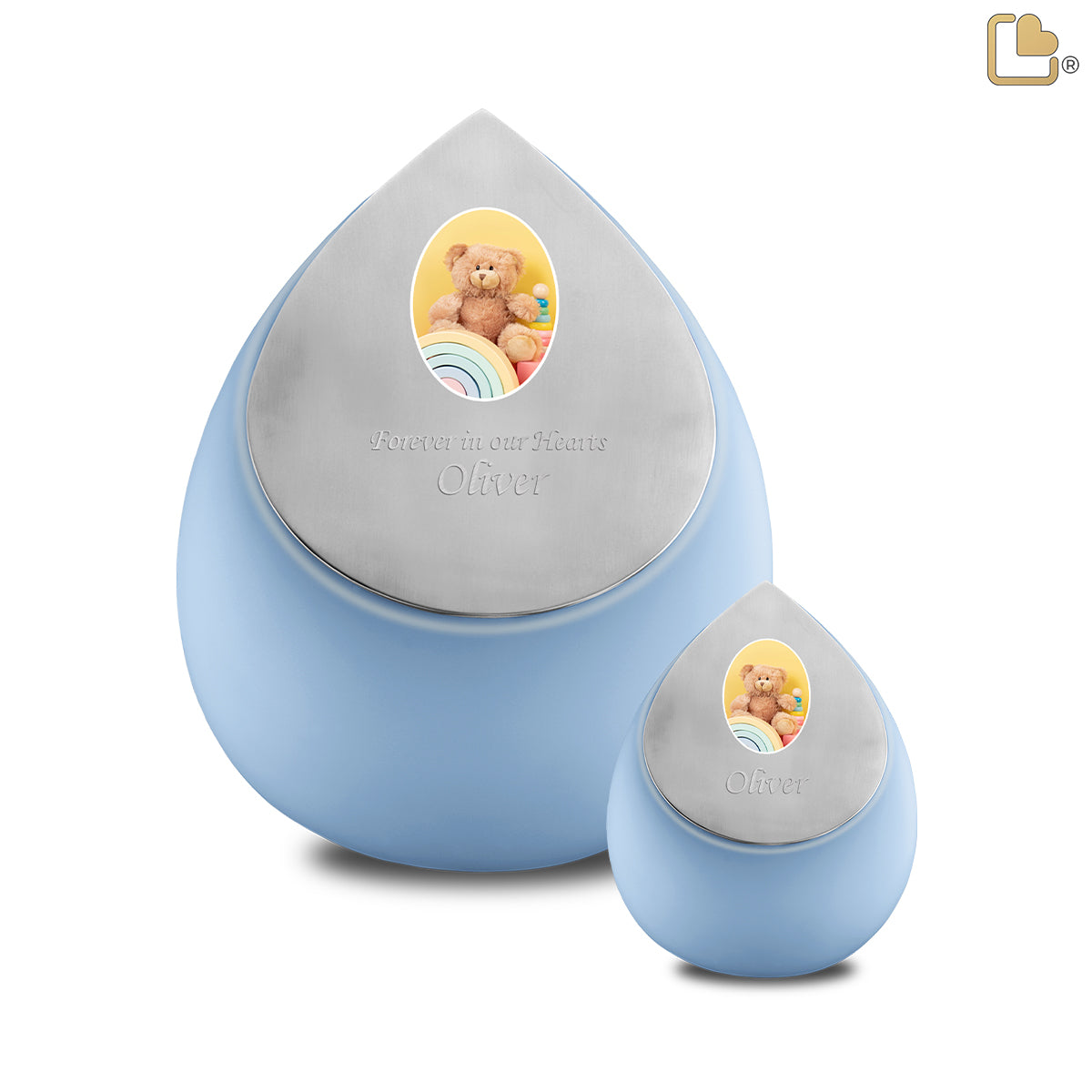 Drop Medium Portrait Urn Blue & Brushed Pewter