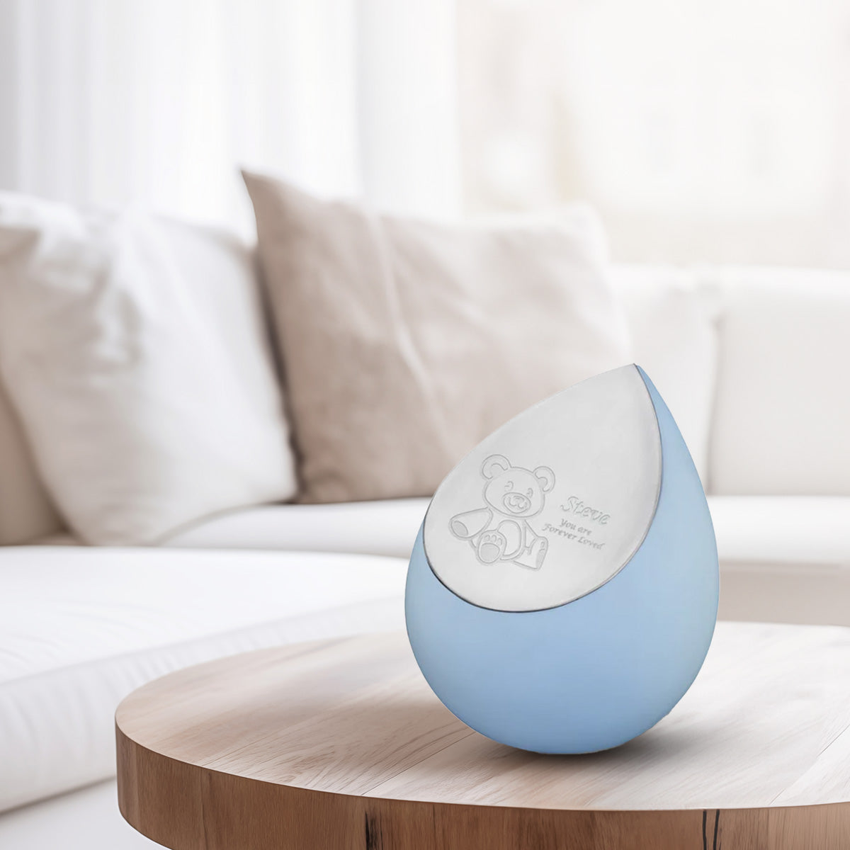 Drop Medium Urn Blue & Brushed Pewter