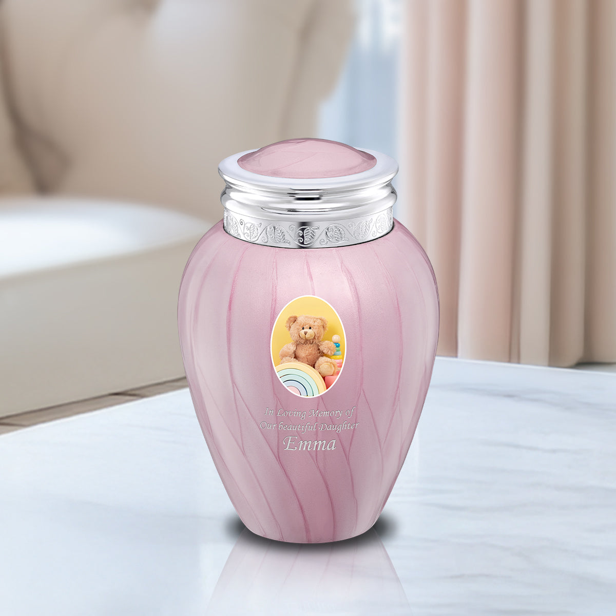 Blessing Medium Urn Portrait Pearl Pink & Polished Silver
