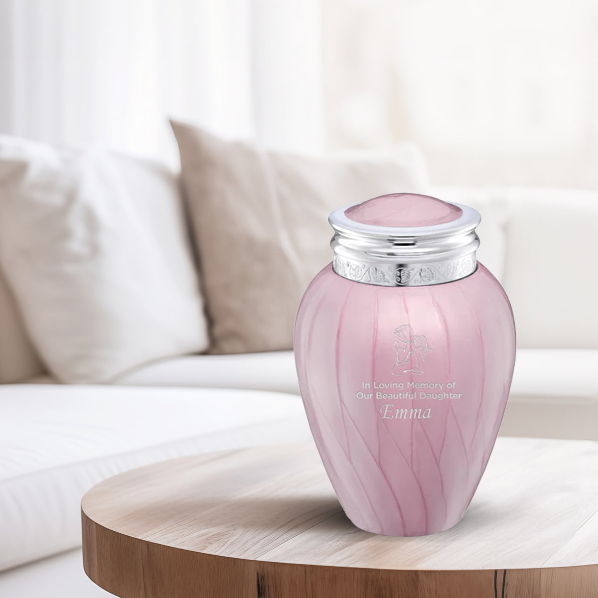 Blessing Medium Urn Pearl Pink & Polished Silver