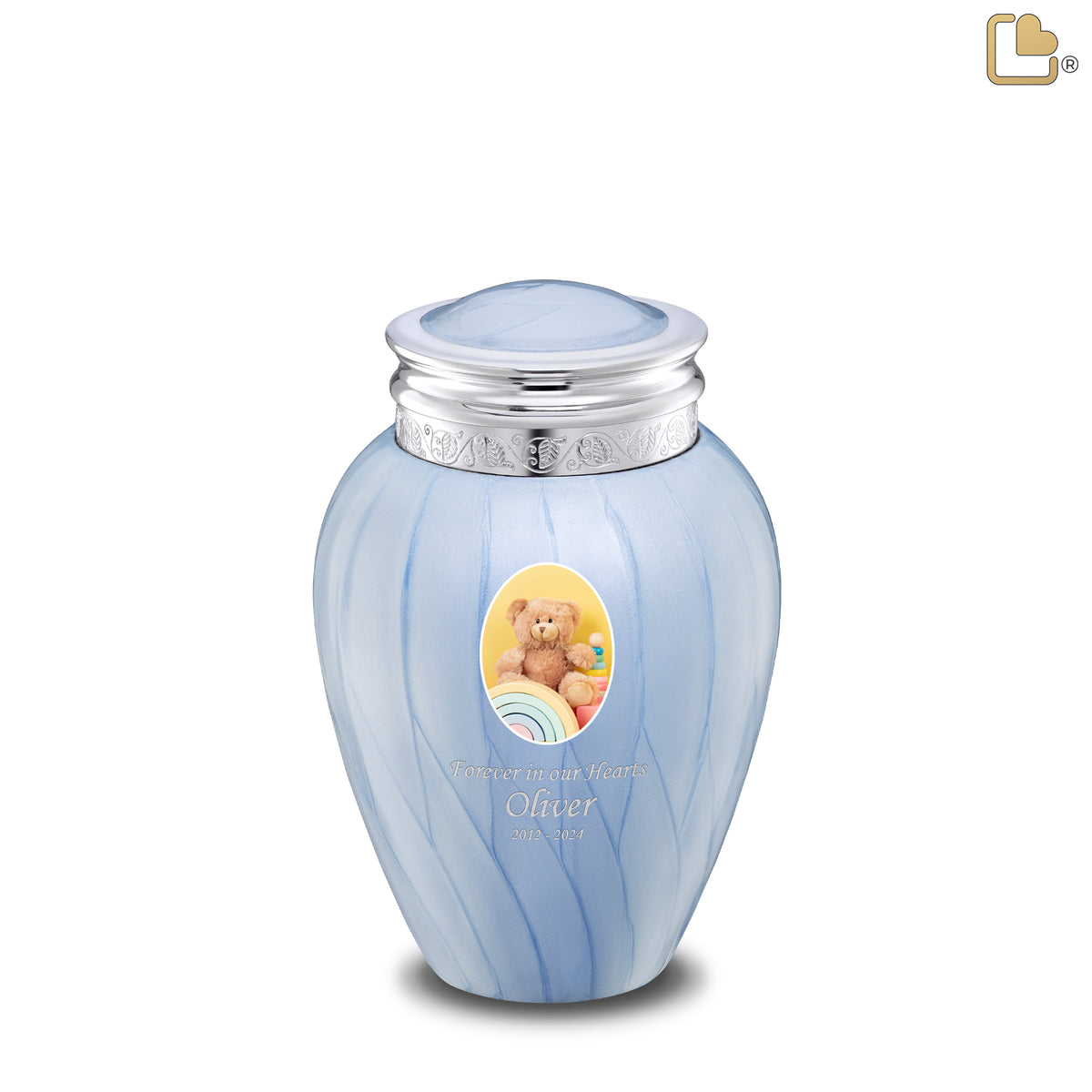 Blessing Medium Portrait Urn Pearl Blue & Polished Silver