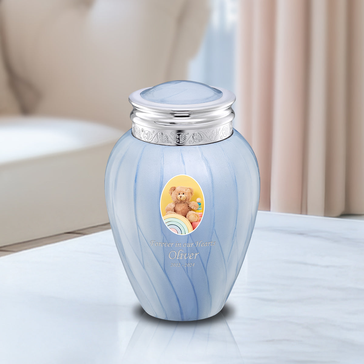 Blessing Medium Portrait Urn Pearl Blue & Polished Silver