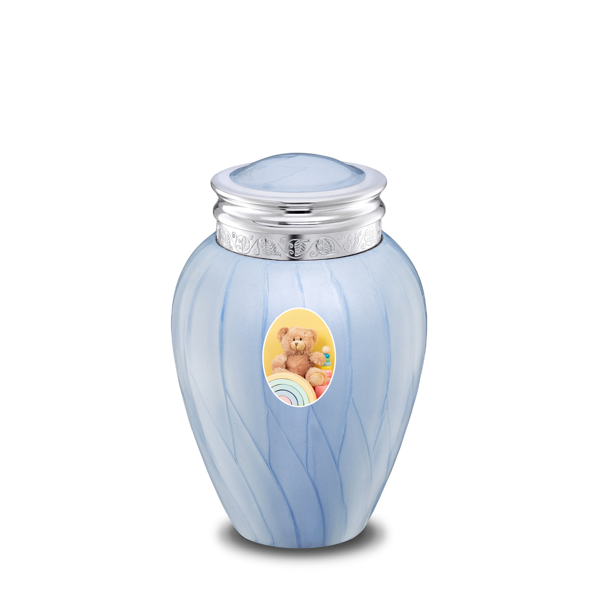 Blessing Medium Portrait Urn Pearl Blue &amp; Polished Silver