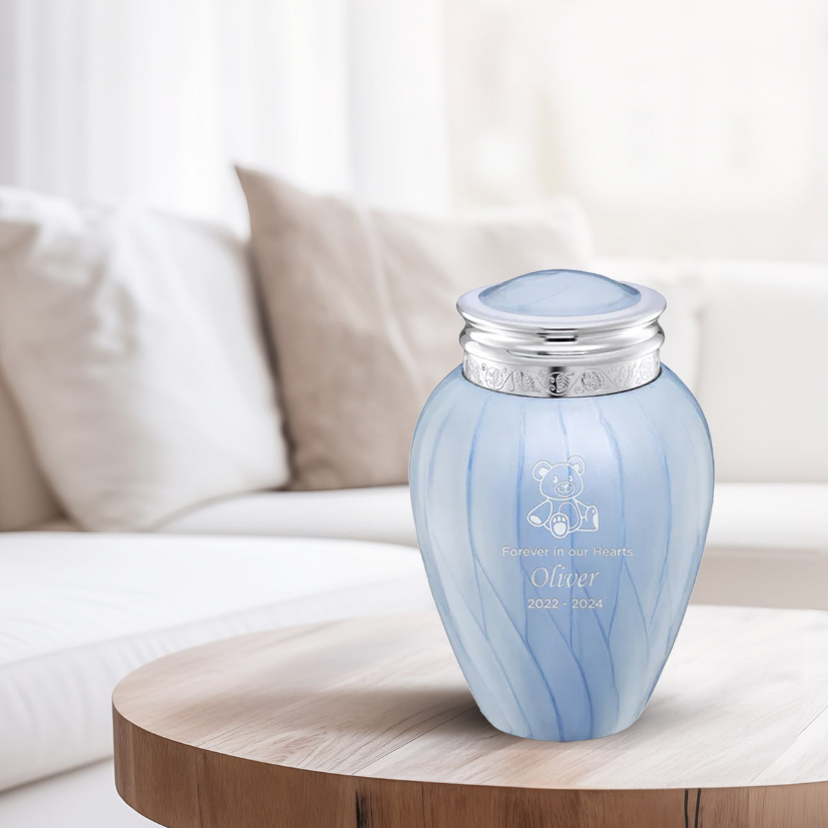 Blessing Medium Urn Pearl Blue & Polished Silver