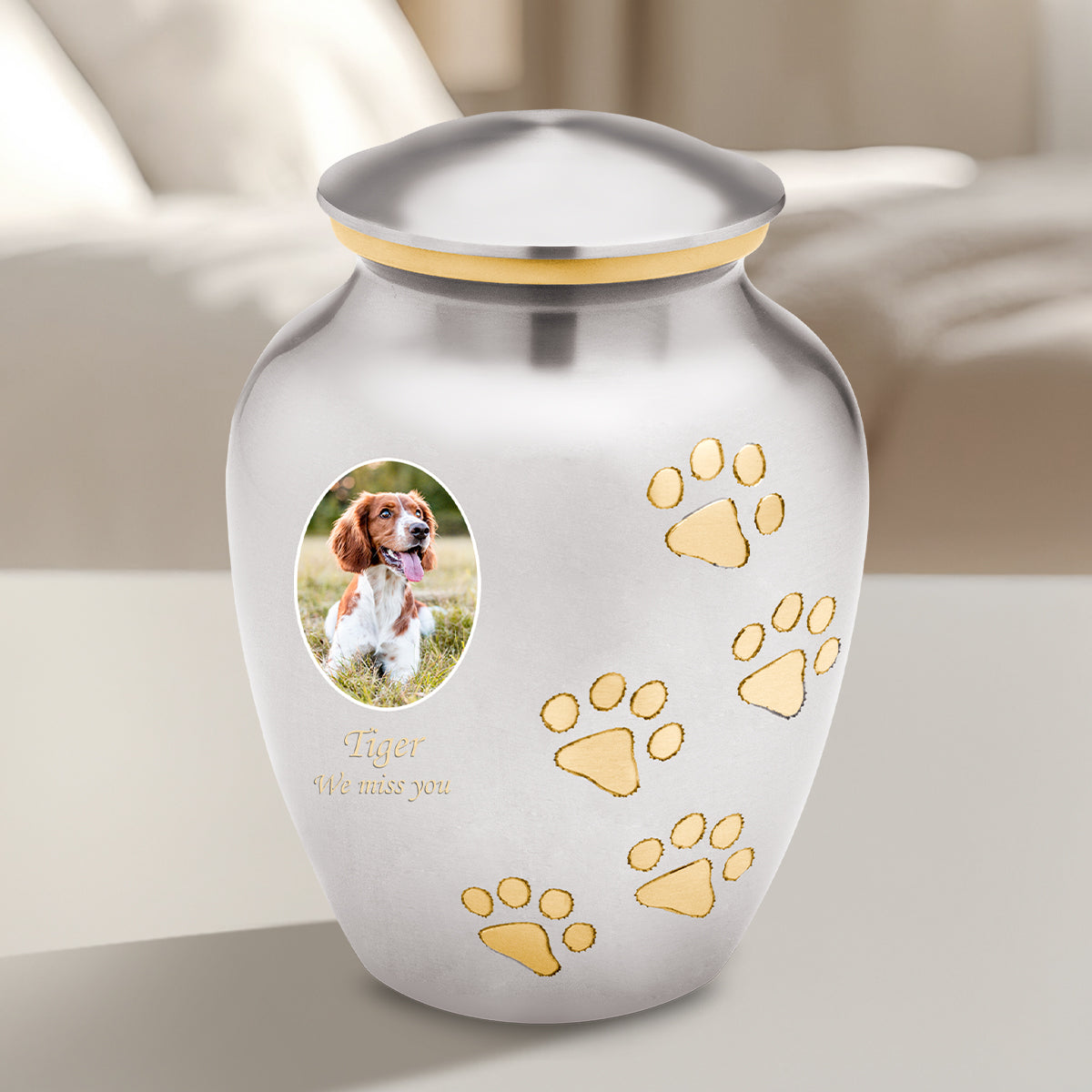 Classic Pewter Portrait Pet Medium Urn