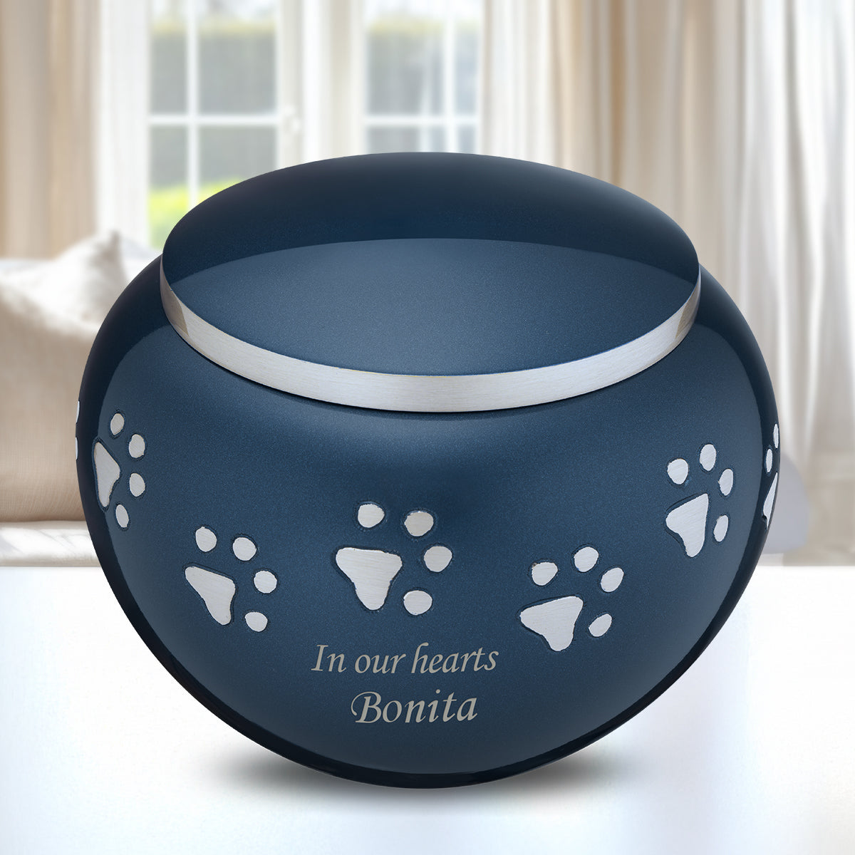 Classic Round Medium Pet Urn Blue & Bru Pewter