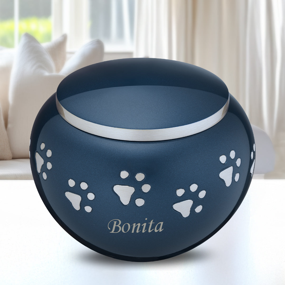 Classic Round Small Pet Urn Blue & Bru Pewter