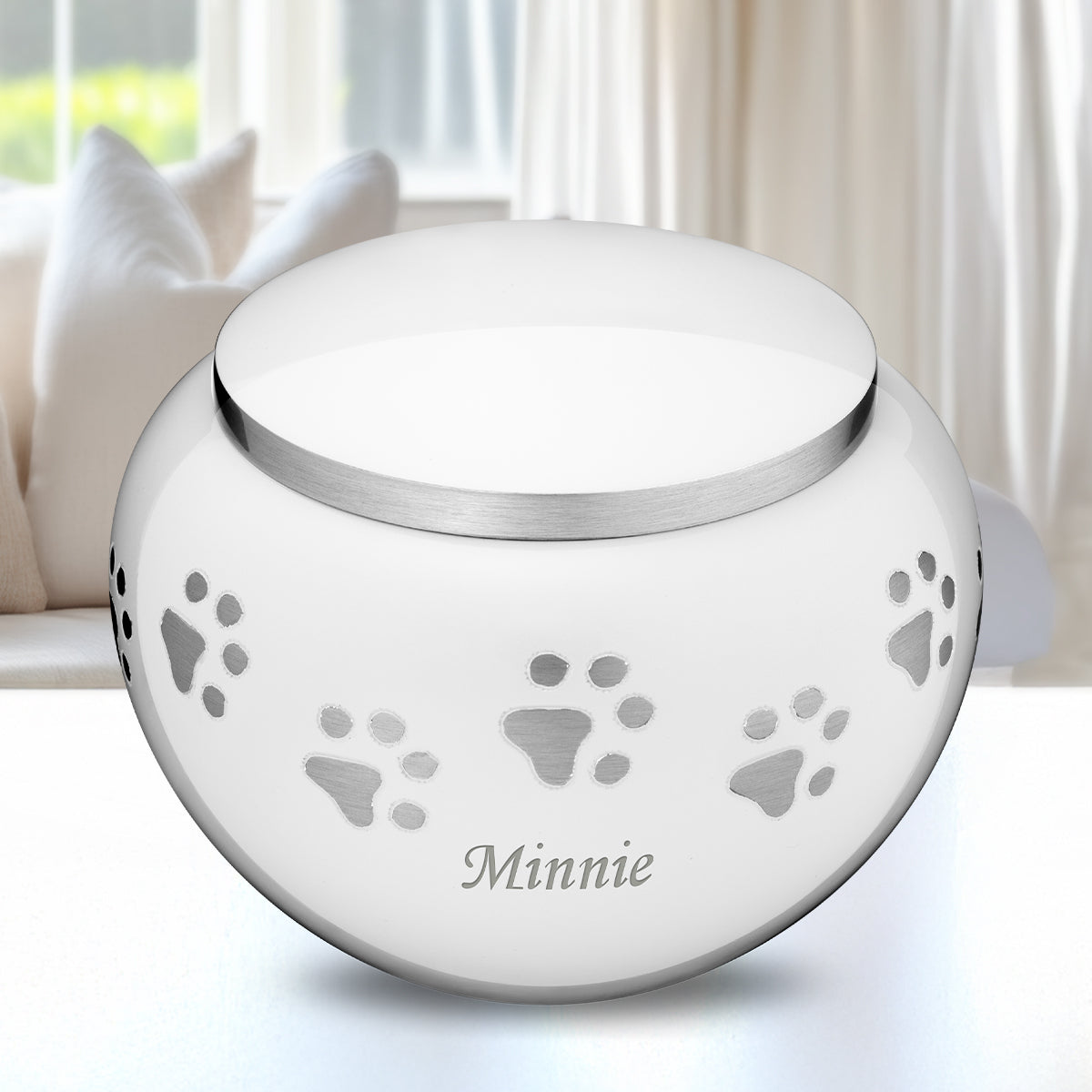 Classic Round Small Pet Urn White & Bru Pewter