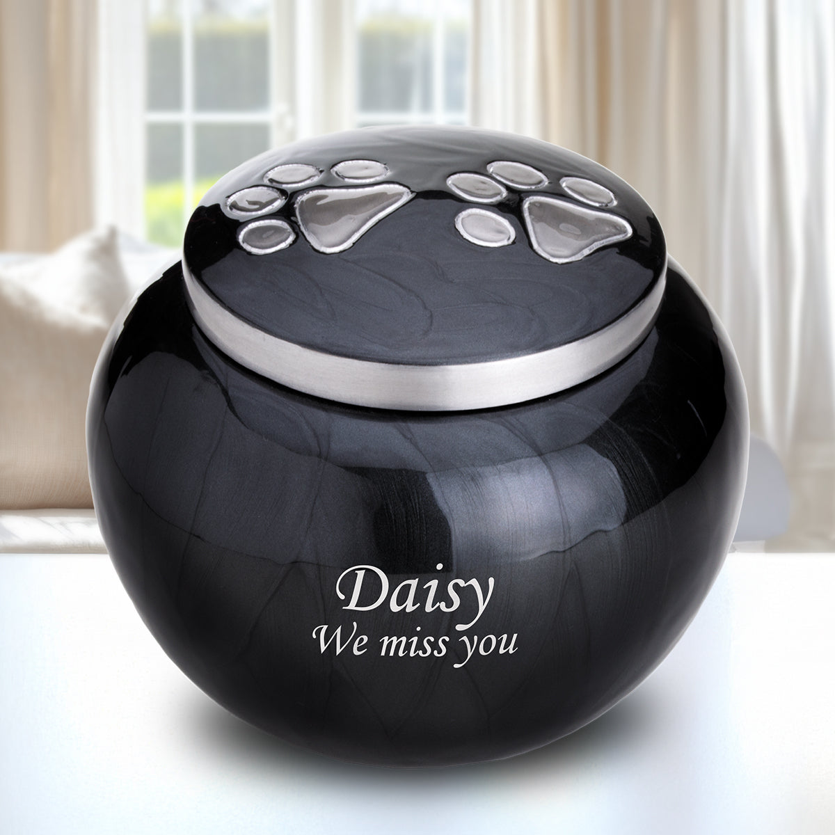 Classic Round Large Pet Urn Midnight & Bru Pewter
