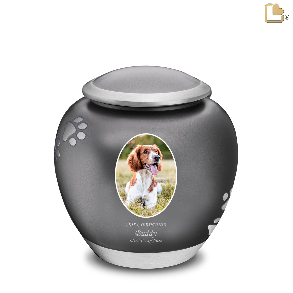 Shadow Large Portrait Pawprint Pet Urn French Grey & Bru Pewter