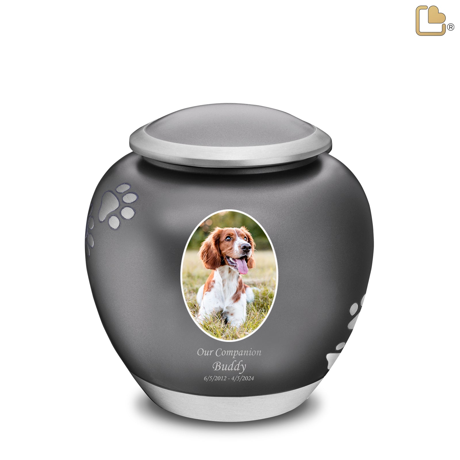 Shadow Large Portrait Pawprint Pet Urn French Grey & Bru Pewter