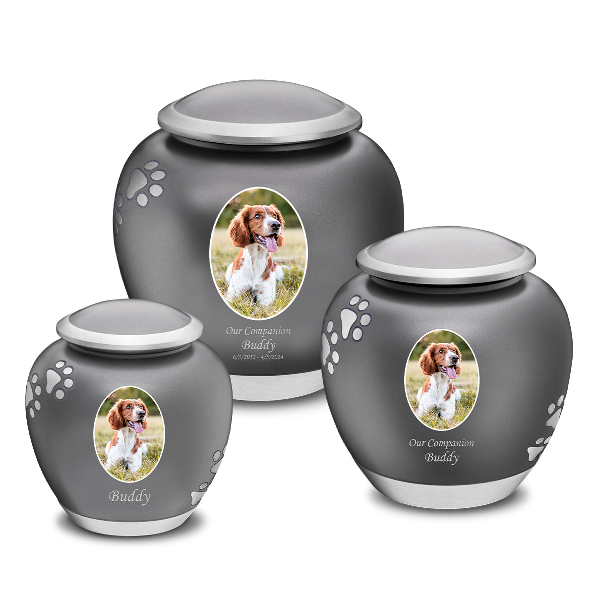 Shadow Large Portrait Pawprint Pet Urn French Grey & Bru Pewter