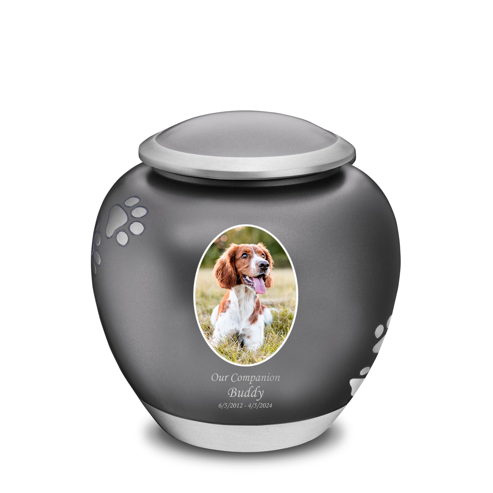 Shadow Large Portrait Pawprint Pet Urn French Grey & Bru Pewter