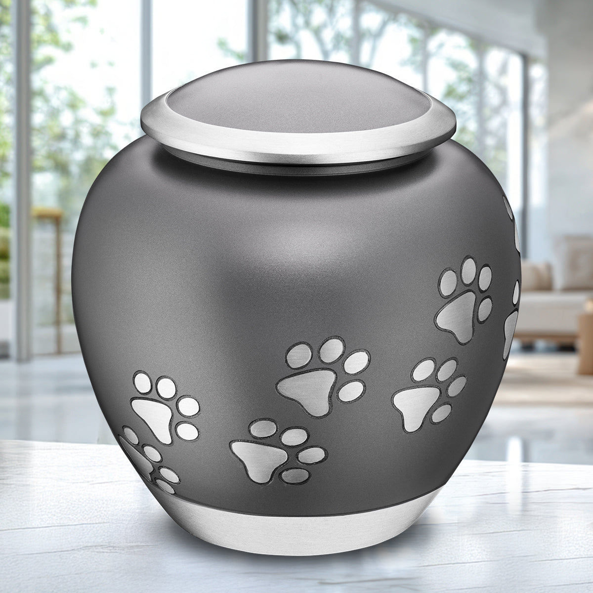 Shadow Large Pawprint Pet Urn French Grey & Bru Pewter