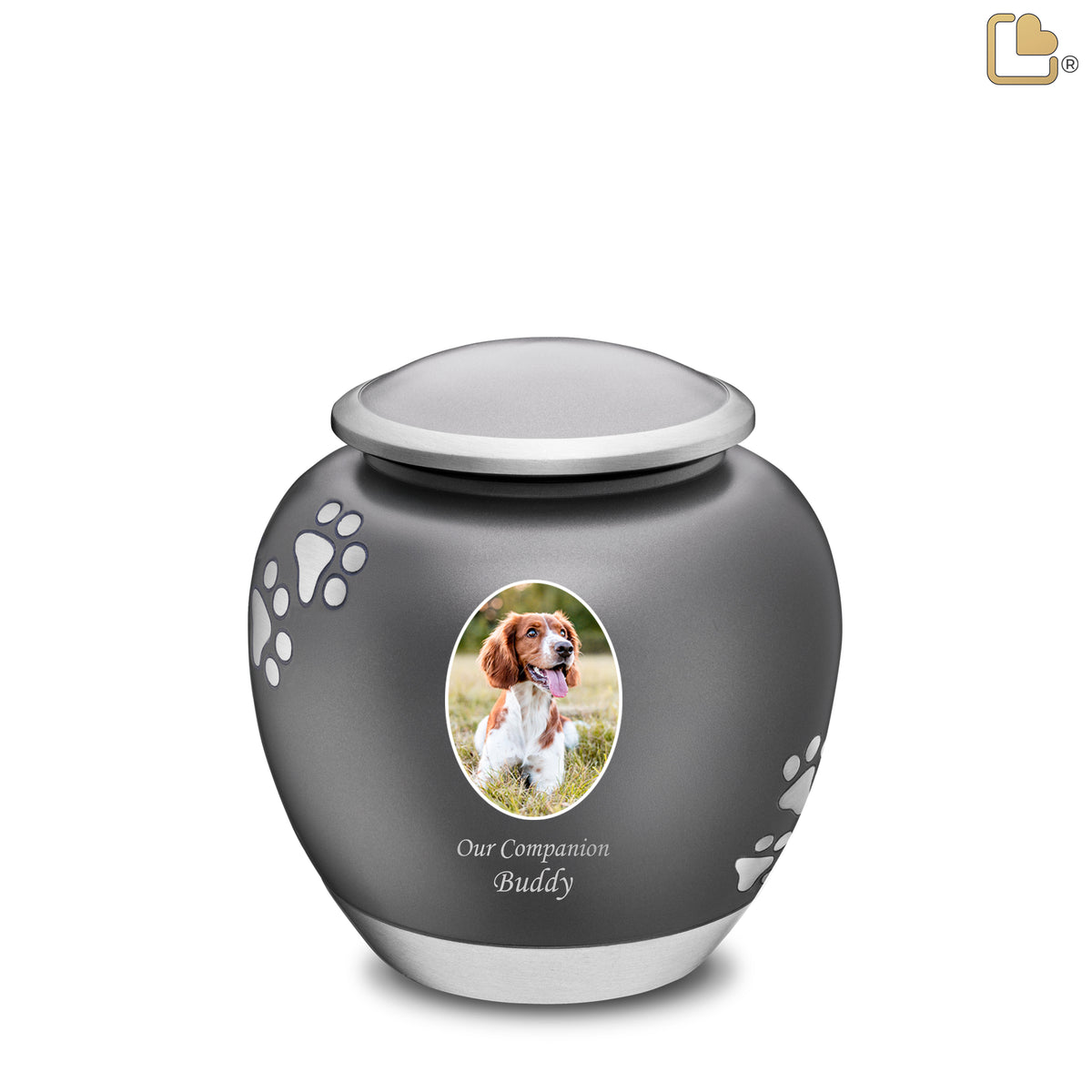 Shadow Medium Portrait Pawprint Pet Urn French Grey & Bru Pewter
