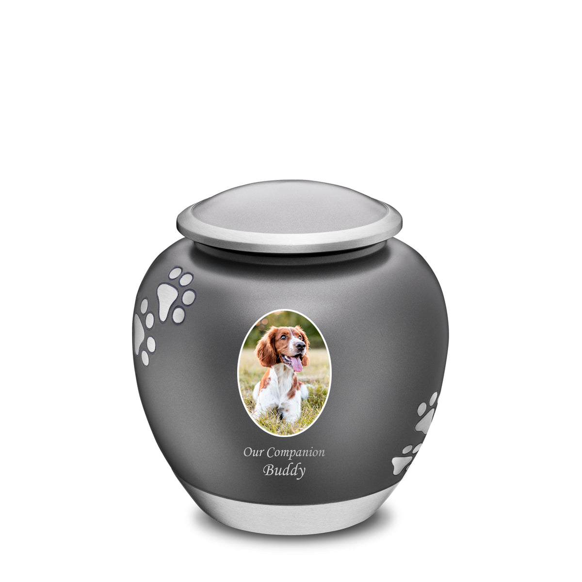 Shadow Medium Portrait Pawprint Pet Urn French Grey &amp; Bru Pewter