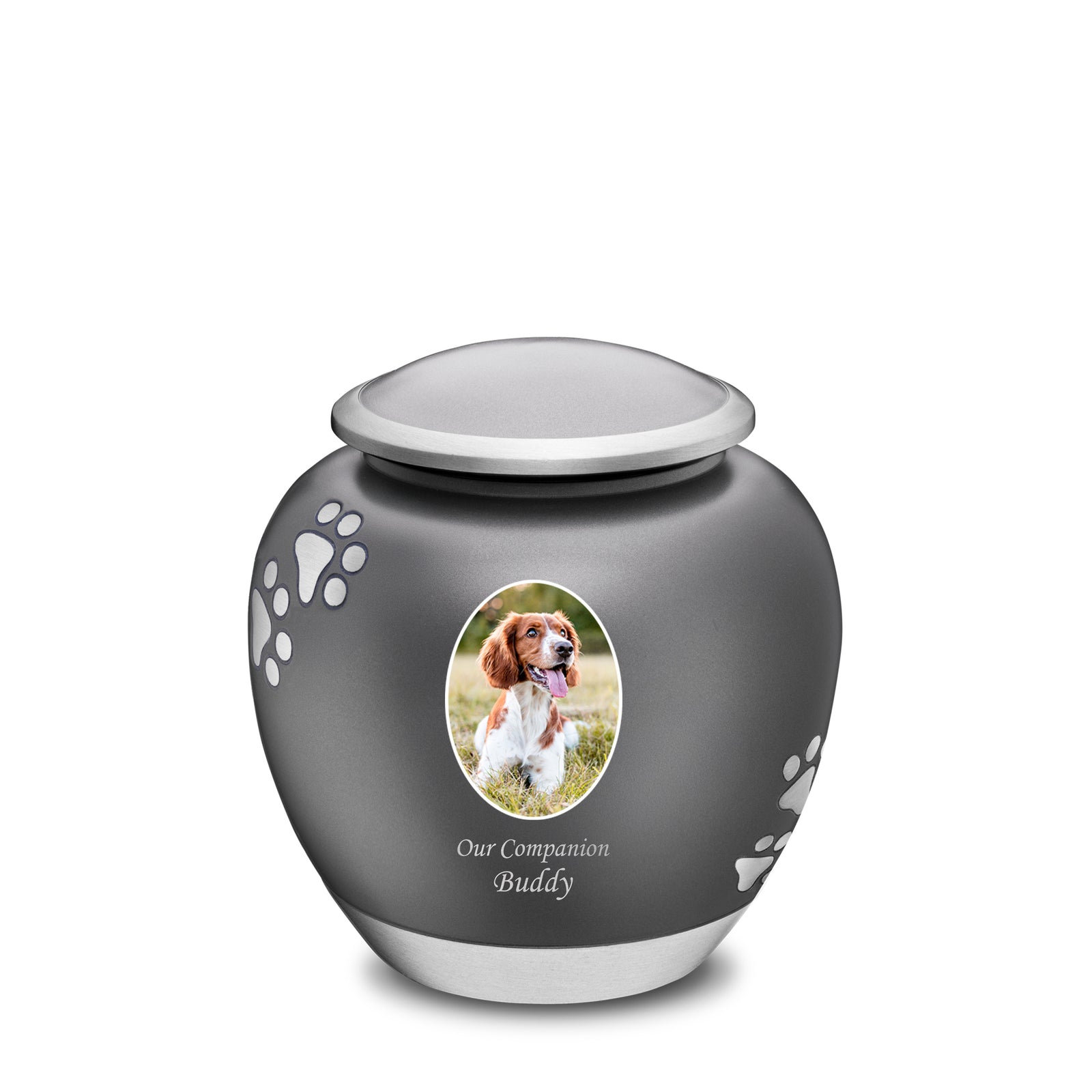 Shadow Medium Portrait Pawprint Pet Urn French Grey & Bru Pewter