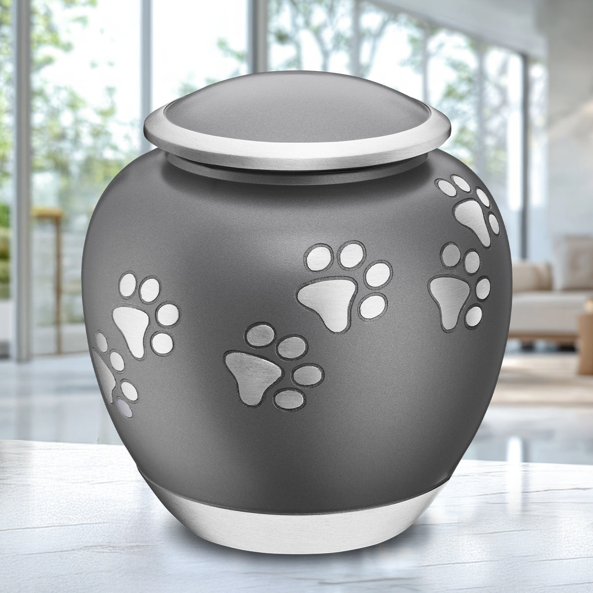 Shadow Medium Pawprint Pet Urn French Grey & Bru Pewter