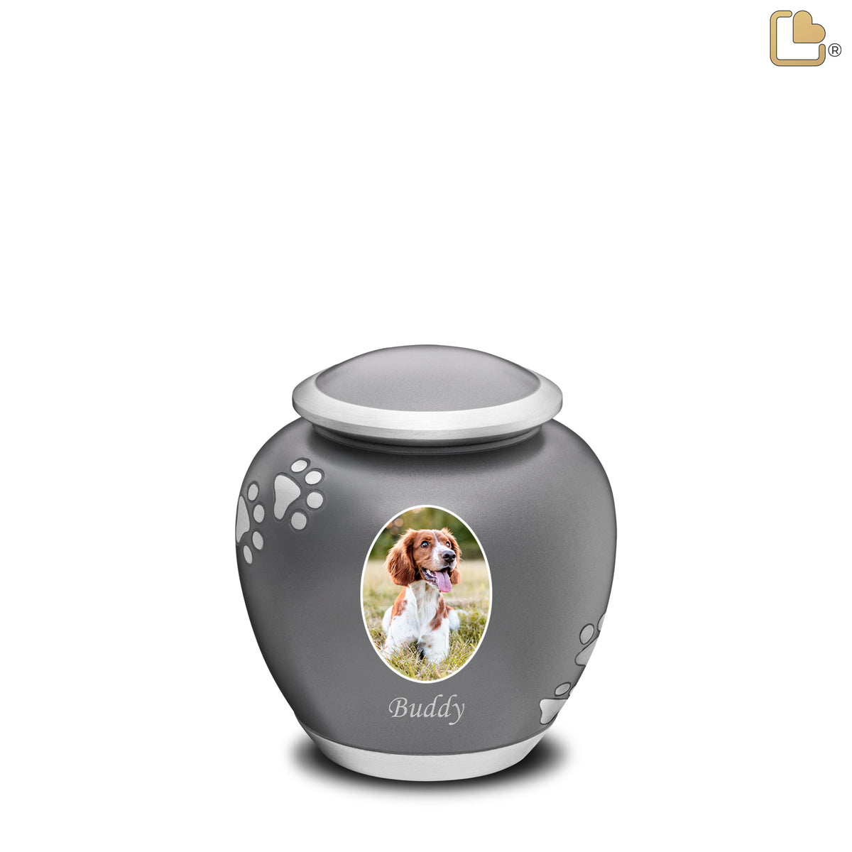 Shadow Small Portrait Pawprint Pet Urn French Grey & Bru Pewter