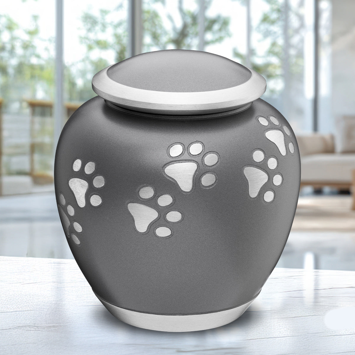 Shadow Small Pawprint Pet Urn French Grey & Bru Pewter