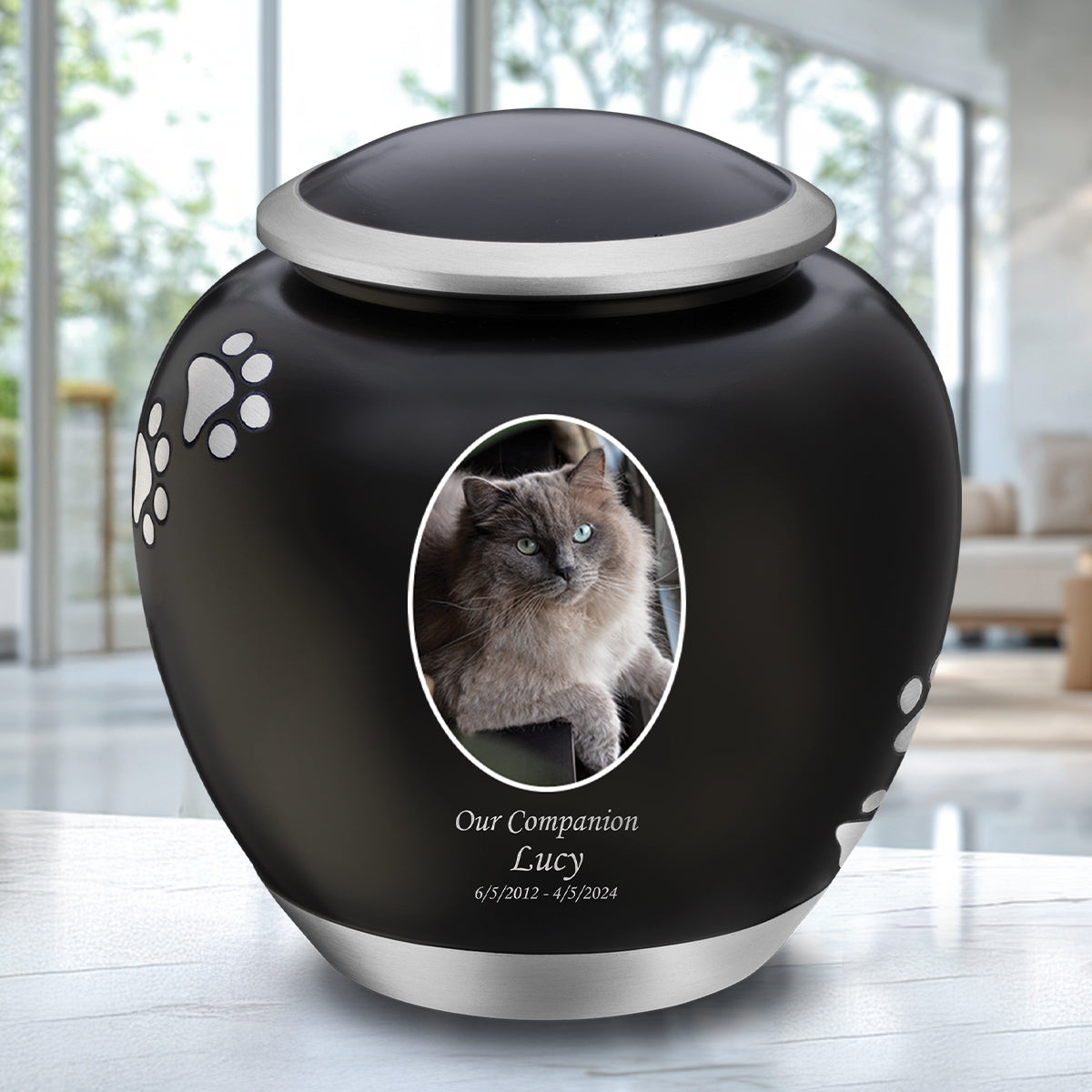 Shadow Large Portrait Pawprint Pet Urn Black & Bru Pewter