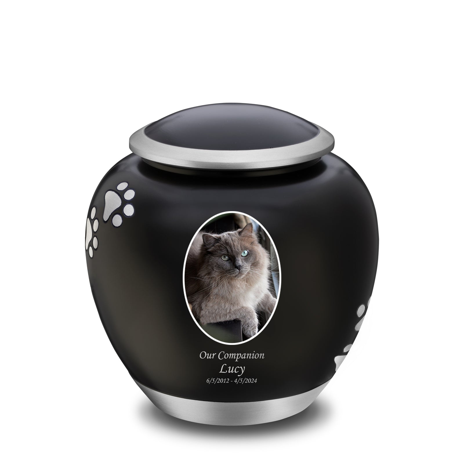 Shadow Large Portrait Pawprint Pet Urn Black & Bru Pewter