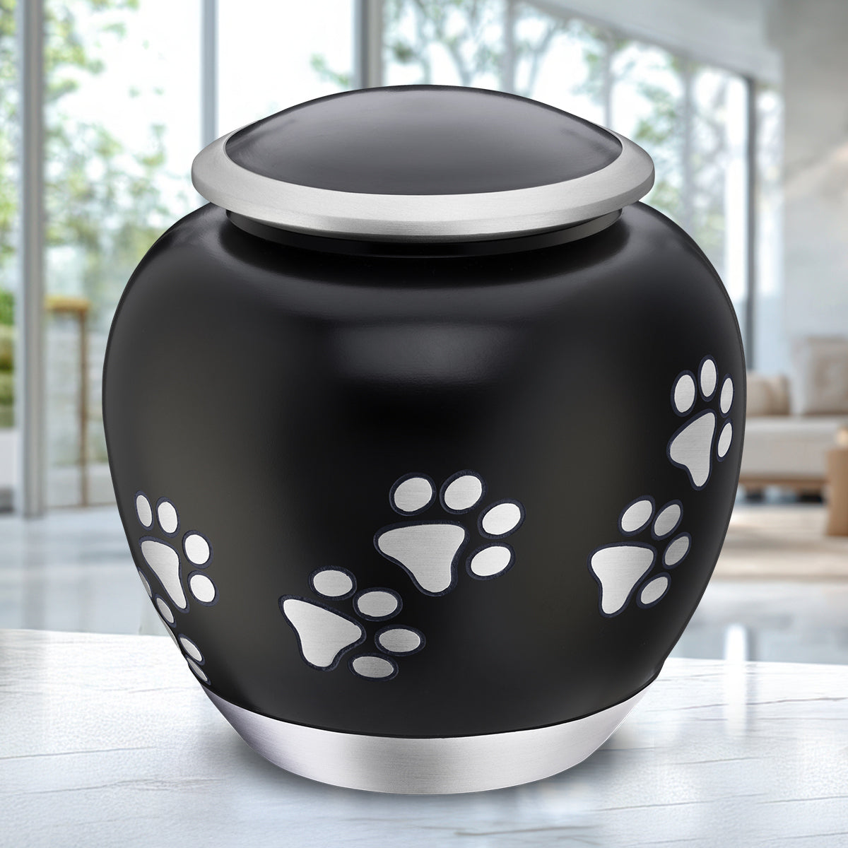 Shadow Large Pawprint Pet Urn Black & Bru Pewter