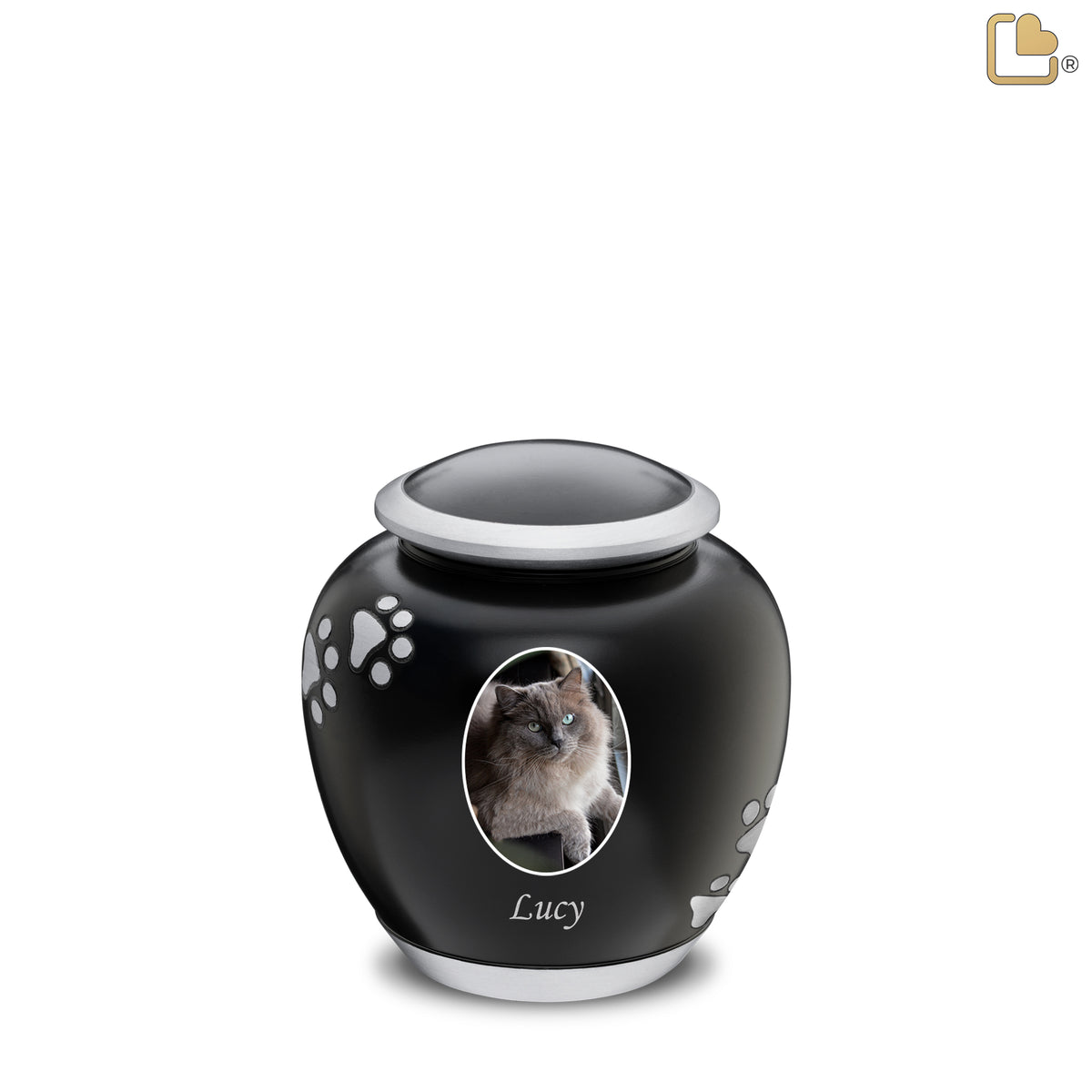 Shadow Small Portrait Pawprint Pet Urn Black & Bru Pewter