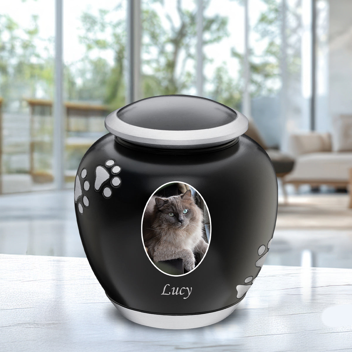 Shadow Small Portrait Pawprint Pet Urn Black & Bru Pewter