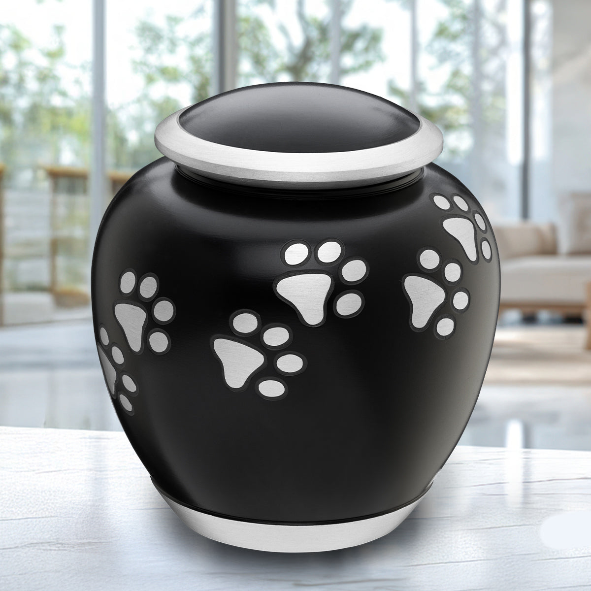 Shadow Small Pawprint Pet Urn Black & Bru Pewter