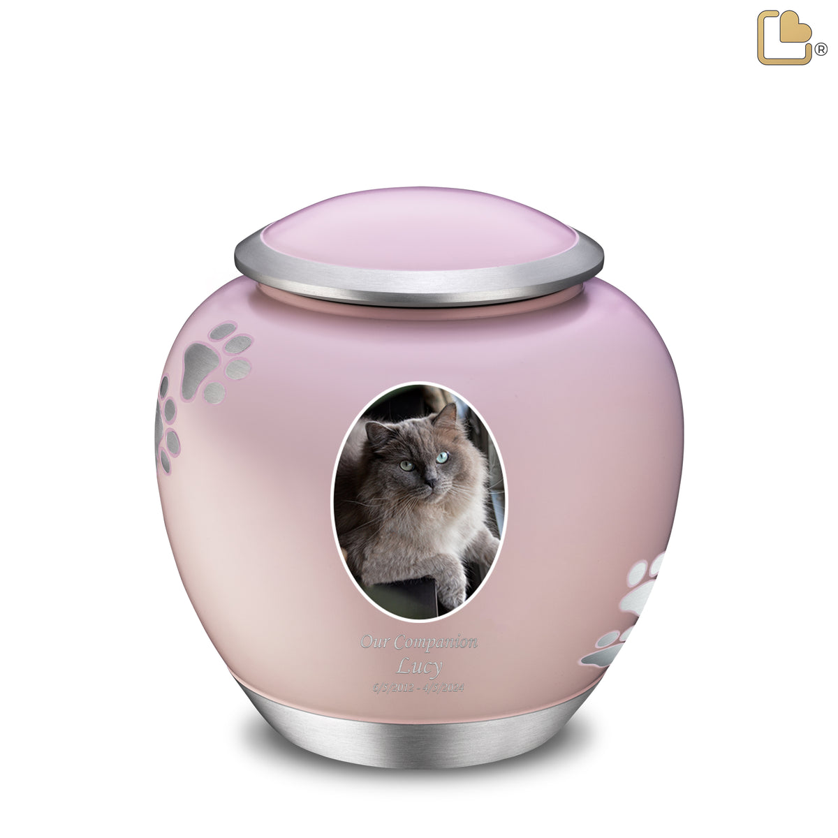 Shadow Large Portrait Pawprint Pet Urn Pink & Bru Pewter