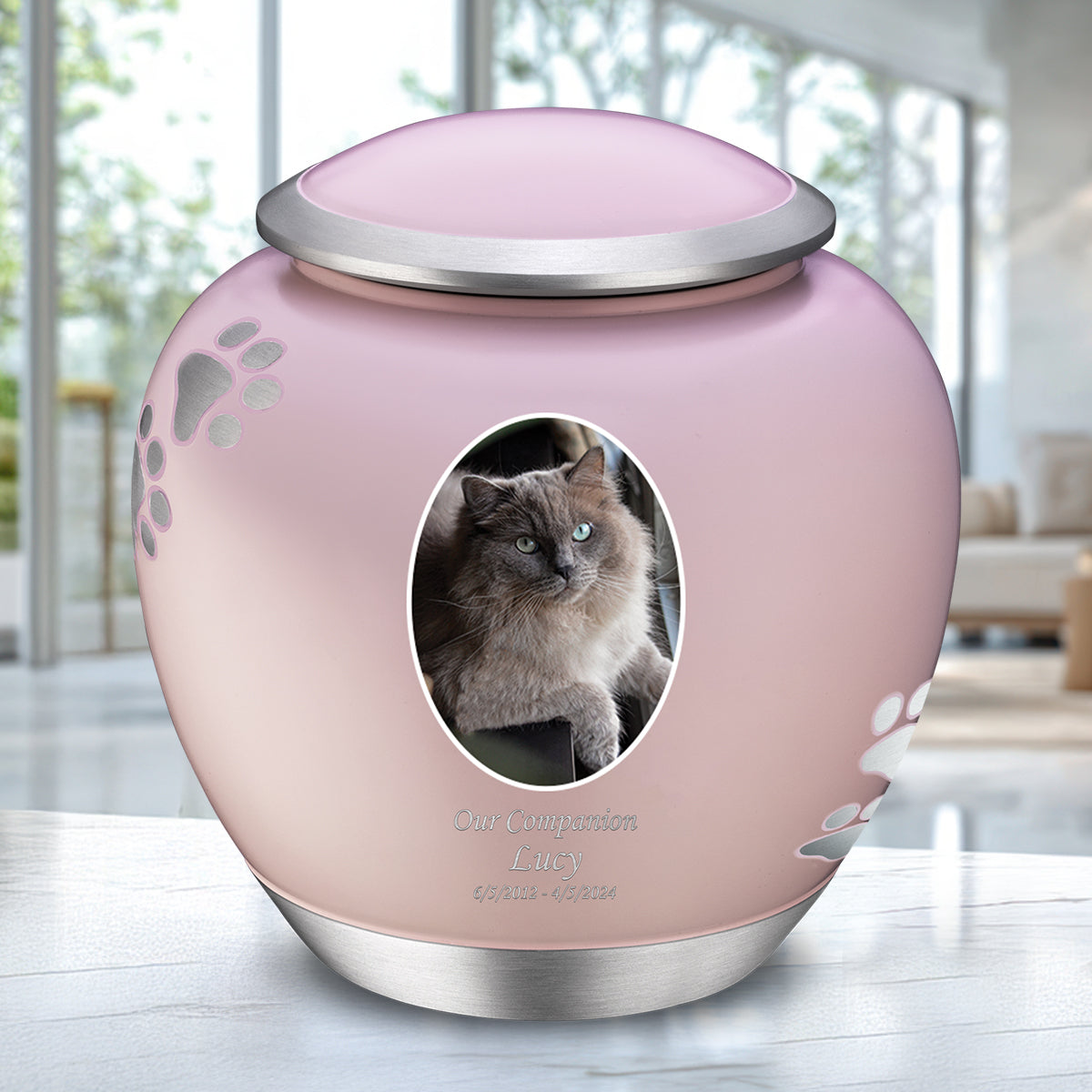 Shadow Large Portrait Pawprint Pet Urn Pink & Bru Pewter
