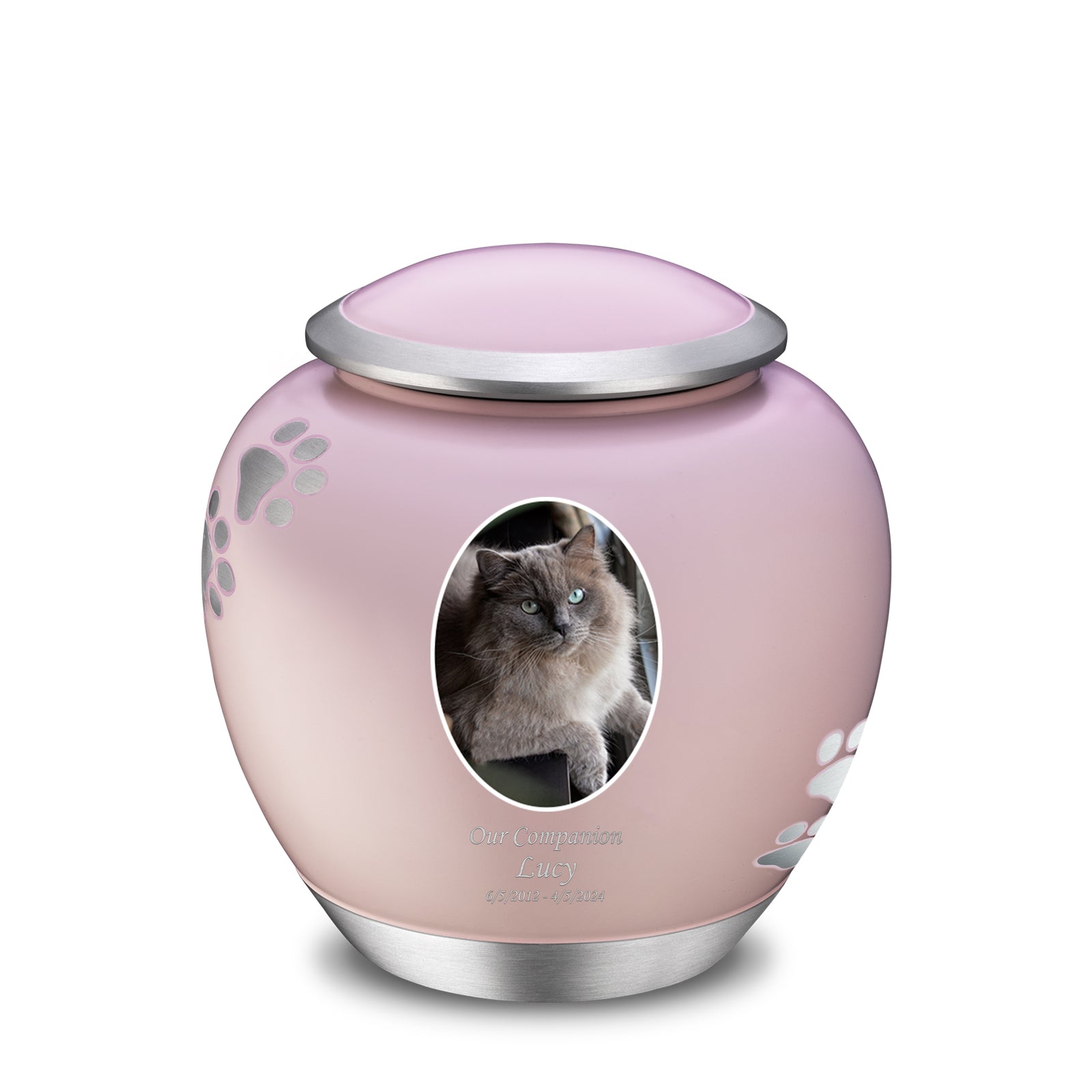 Shadow Large Portrait Pawprint Pet Urn Pink & Bru Pewter