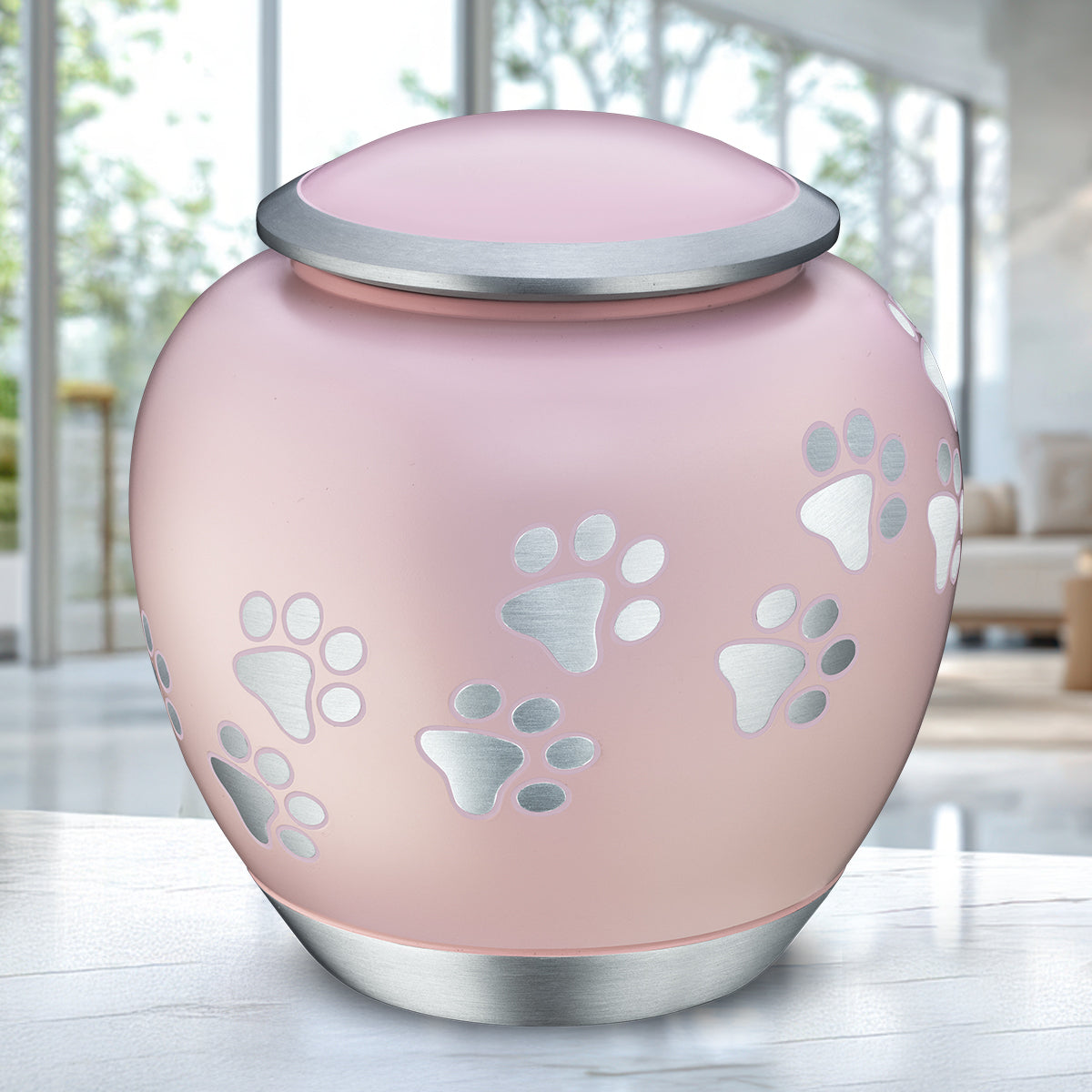 Shadow Large Pawprint Pet Urn Pink & Bru Pewter