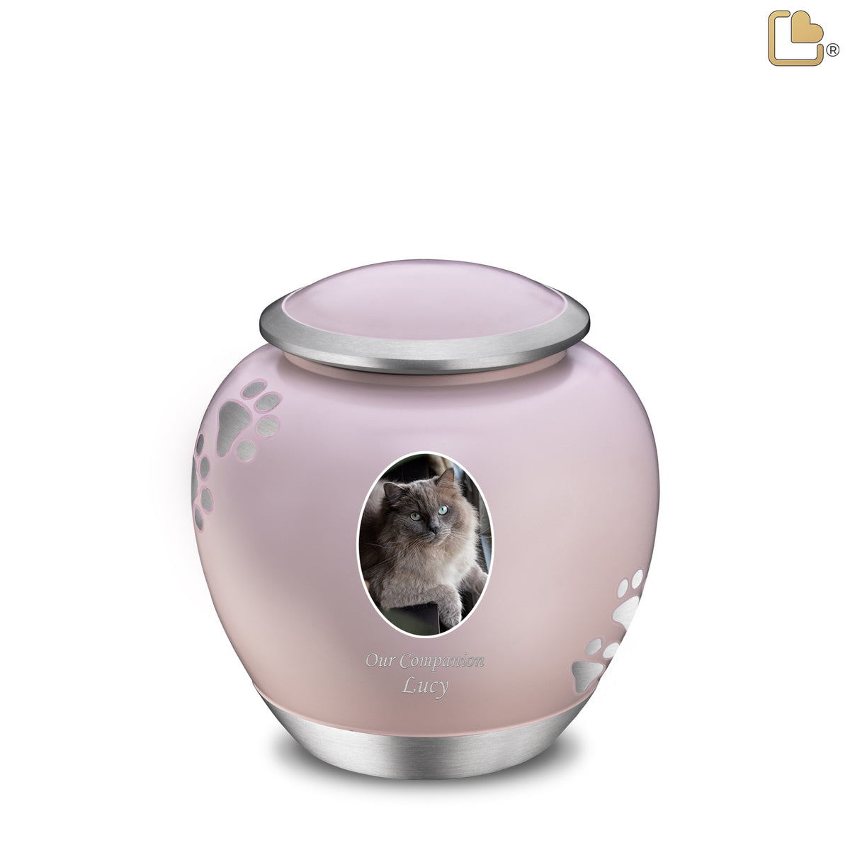 Shadow Medium Portrait Pawprint Pet Urn Pink & Bru Pewter