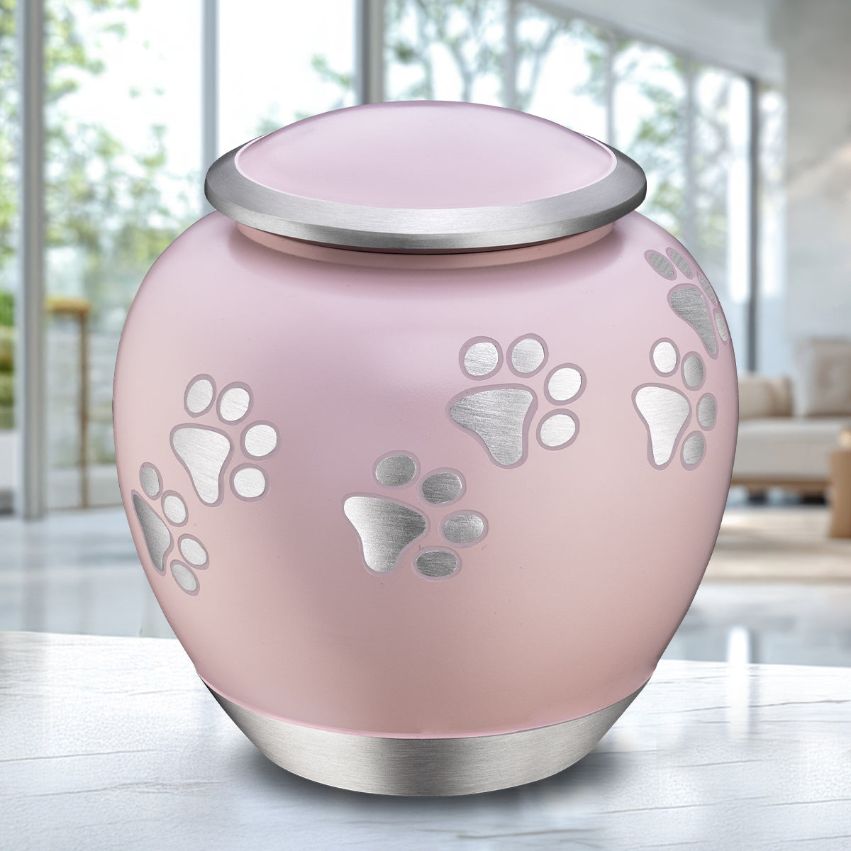 Shadow Medium Pawprint Pet Urn Pink & Bru Pewter